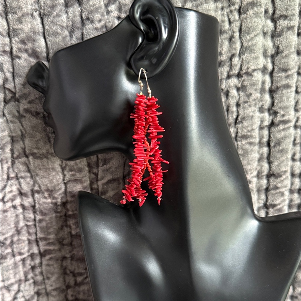 Elegant Red Coral Dangle Earrings